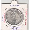 NEPAL 10 Rupie 1968 Argento Mahendra Bir Bikram KM# 794